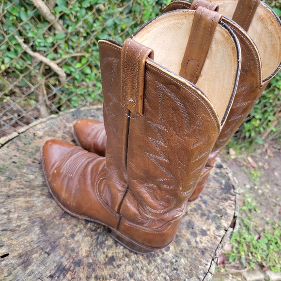 Men Vintage Brown Leather Cowboy Boots By Dan Post Size 11- 11.5/Men Go Western - Picture 10 of 10